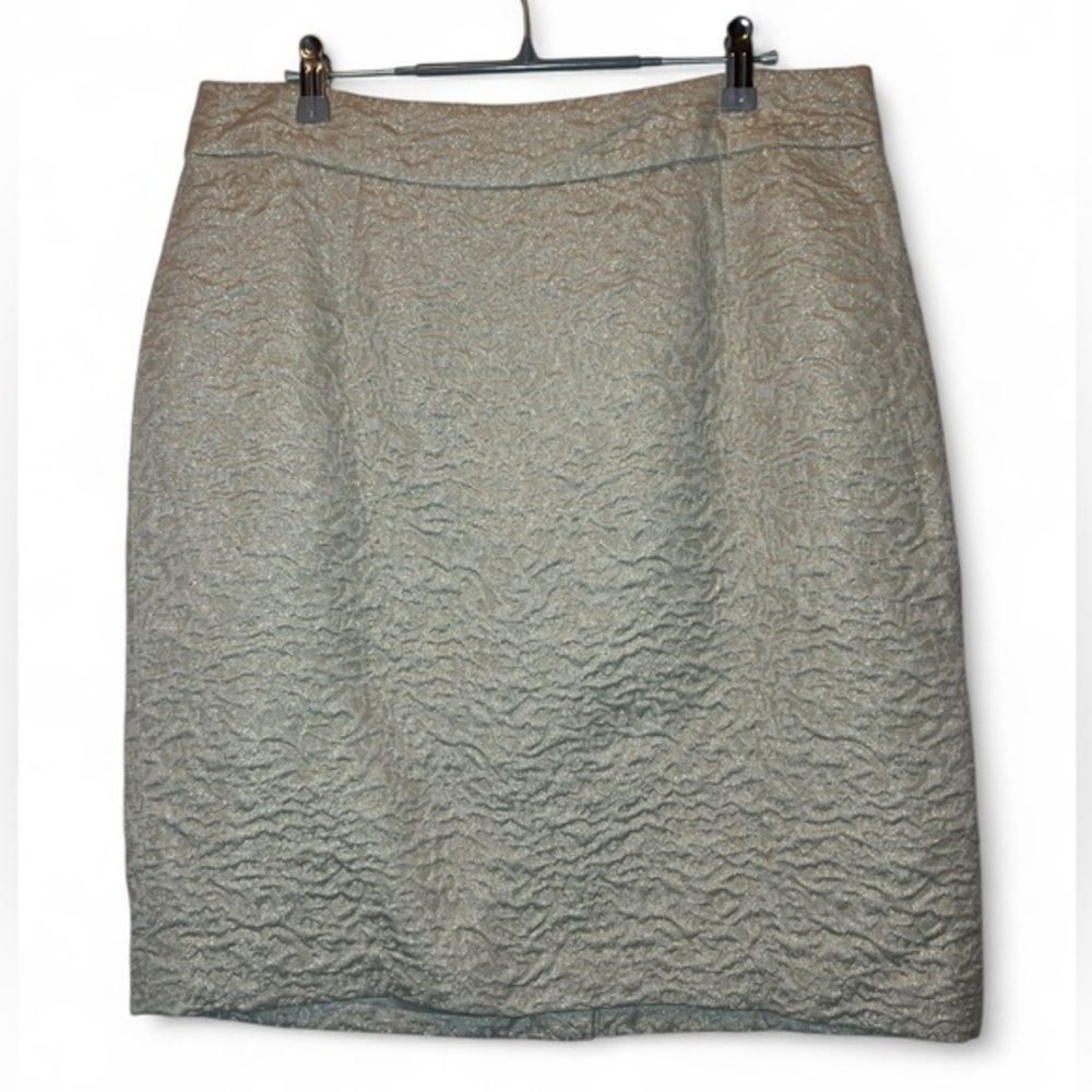 Banana‎ Republic Women 12 Taupe Textured Jacquard Metallic Lined Pencil Skirt